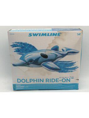 Swimline Dolphin Ride-On Inflatable Pool Float 72" X 30" Durable Vinyl With Hand